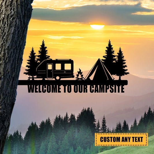 Personalized Camping Metal Tree Stake, Campsite Art Laser Cut Metal Signs Custom Gift Ideas - 8 inches - metal sign