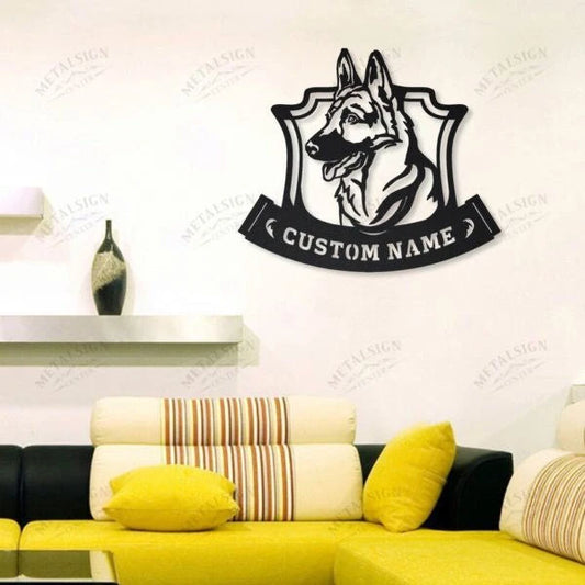 German Shepherd Monogram Personalized Metal Wall Decor, Cut Metal Sign, Metal Wall Art, Metal House Sign - metal sign