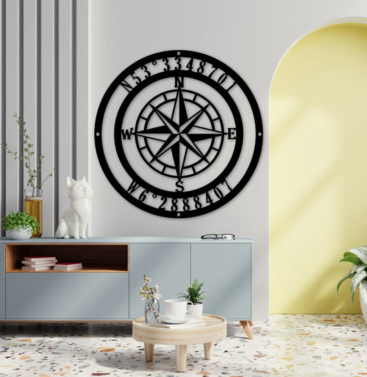 Nautical Compass Gps Coordinate Sign Cut Metal Sign Metal House Sign - 8 inches - metal sign