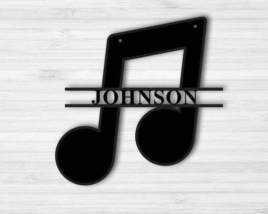 Personalized Music Family Name Sign Metal Music Sign Music Note Custom Music Sign - 8 inches - metal sign