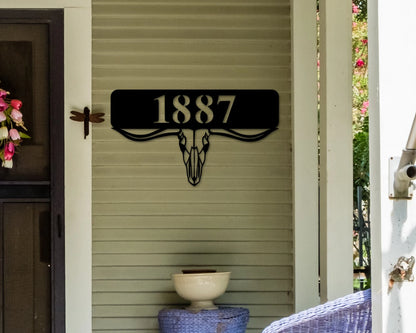 Cow Skull Wall Decor, Cow Skull Address Sign, Texas Long Horn Skull, Rustic Wall Decor, Address Sign, Personalized Address Sign, Skull Sign, Laser Cut Metal Signs Custom Gift Ideas