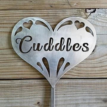 Heart With Personalized Name Garden Sign On Stake Stainless Steel Or Powder Coat Finish Laser Cut Metal Signs Custom Gift Ideas - 8 inches - metal sign