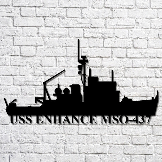 Uss Enhance Mso437 Navy Ship Metal Art, Custom Us Navy Ship Cut Metal Sign, Gift For Navy Veteran, Navy - metal sign