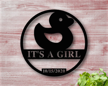 Personalized Baby Sign With Duck, Baby Gifts With Name, It's A Girl Sign, Custom Baby Shower Gift , Baby Rubber Duck Sign, Custom Metal Sign, Laser Cut Metal Signs Custom Gift Ideas