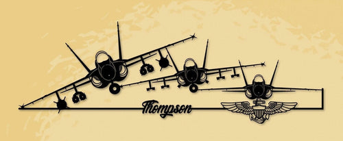 F A18 Triple Hornet Thompson With Naval Aviator Wings Metal Sign Cut Metal Sign Wall Decor