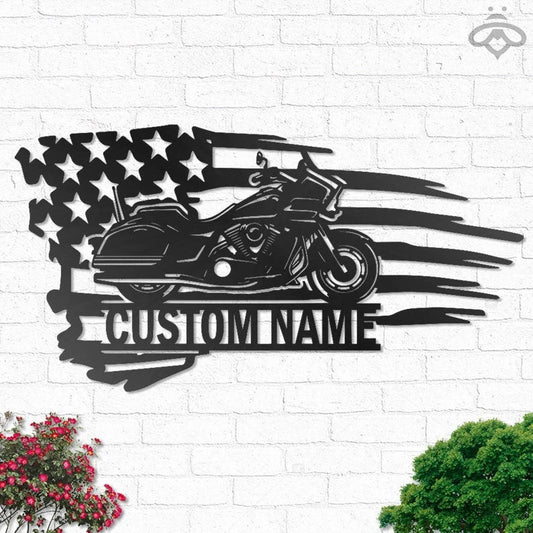 Custom Motorcycle Metal Wall Art, Personalized Motorcycle Garage Name Sign Decoration For Living Room - metal sign