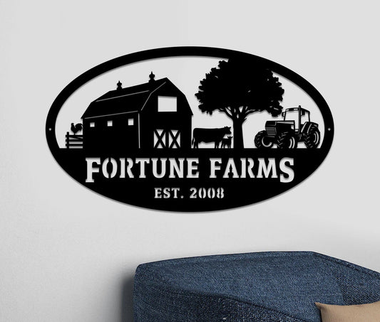 Personalized Farm Scene With Established Date Oval Metal Sign Metal Sign Farm Sign Outdoor Sign - metal sign