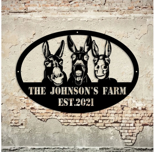 Donkey Farm Metal Sign, Metal Farm Sign, Farmhouse Decor, Donkey Ranch Sign, Family Name Sign, Farmer - metal sign