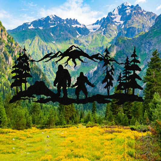 Two Bigfoots Mountain Metal Sign, Man Cave Decoration Laser Cut Metal Signs Custom Gift Ideas - 8 inches - metal sign