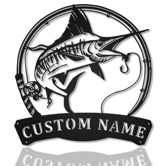 Personalized Swordfish Fishing Fish Pole Metal Sign Art, Custom Swordfish Fishing Metal Sign, Swordfish - metal sign