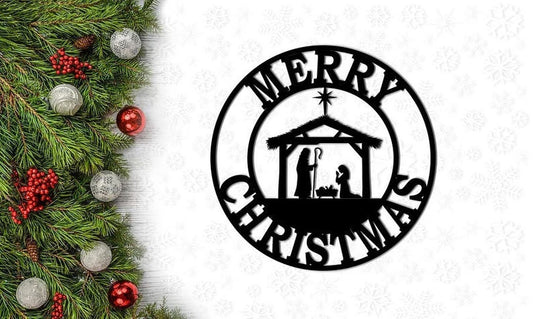Merry Christmas Jesus Christ Born Cut Metal Sign Laser Cut Metal Signs Custom Gift Ideas - 8 inches - metal sign
