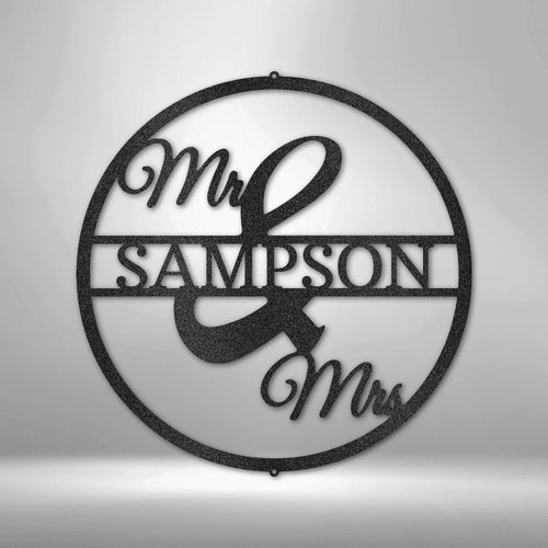 Personalized Mr and Mrs Circle Monogram Steel Art Wall Decor Metal Name Sign Laser Cut Metal Signs Custom Gift Ideas