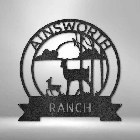 Personalized Ranch Sun Set Metal Sign Ranch Outdoorsman Metal Sign Deer Hunter Gift Idea Cabin Or Lake House Decor - 8 inches - metal sign