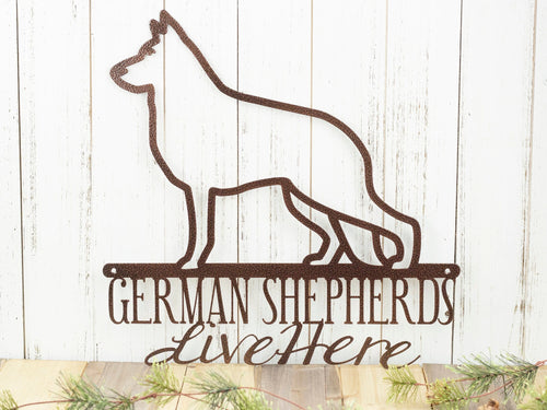 German Shepherds Live Here Metal Sign Copper Dog Sign Door Sign Wall Hanging Wall Plaque Plaque