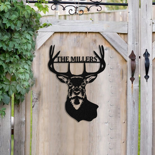 Personalized Family Name Deer Hunting Head Hunter Metal Sign, Cabin, Lodge, Camp, Art Gift For Him, Metal - metal sign