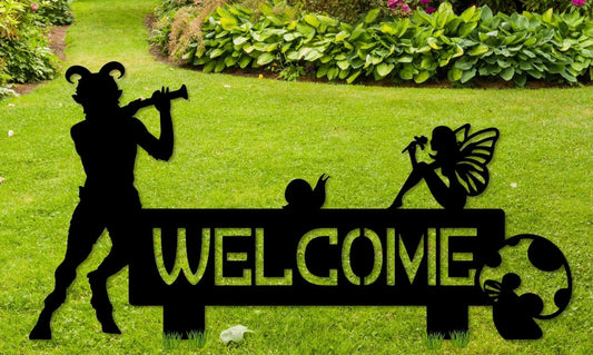 Metal Fantasy Welcome Sign Yard Sign With Stakes Fawn Sign Fairy Sign Metal Welcome Sign - 8 inches - metal sign