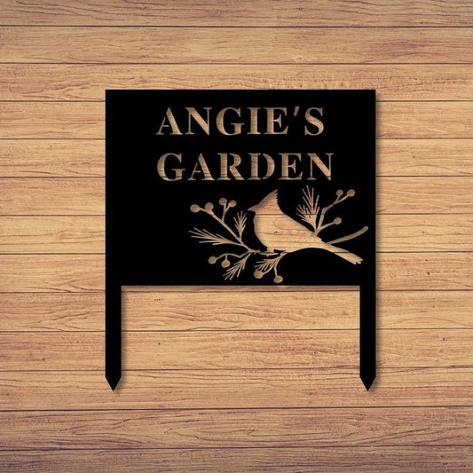Personalized Garden Sign With Stake Garden Decor Custom Garden Sign Name Garden Signs Metal Sign Cardinal Garden Sign Outdoor - 8 inches - metal sign