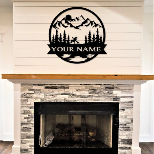 Moose Personalized Name Metal Sign, Cabin Decor, Housewarming Gift, Custom Last Name Sign, Nature Nursery - metal sign