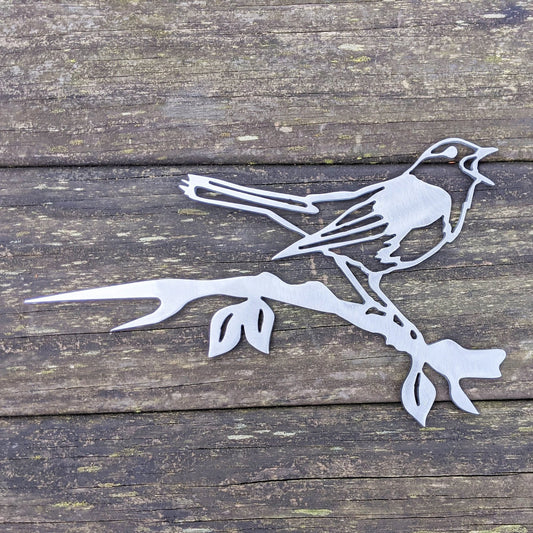 Nightingale Metal Bird Tree Sign Hammer In Spike Steel Bird Silhouette Raw Steel For Patina Or Powder Coat Finish - 8 inches - metal sign