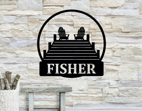 Personalized Family Name Dock Metal Sign, Housewarming Gift, Cottage Dock Sign, Wedding Gift, Metal Monogram Sign, Campfire Family Name, Laser Cut Metal Signs Custom Gift Ideas