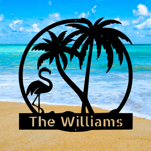 Flamingo And Palm Trees Family Custom Metal Sign Personalized Family Name Metal Sign Wedding Gift Personalized Gift Metal Wall Art, Laser Cut Metal Signs Custom Gift Ideas