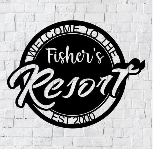 Personalized Family Name Resort Sign, Metal Wall Decor, Monogram Name Sign, Cottage Home Decor - metal sign