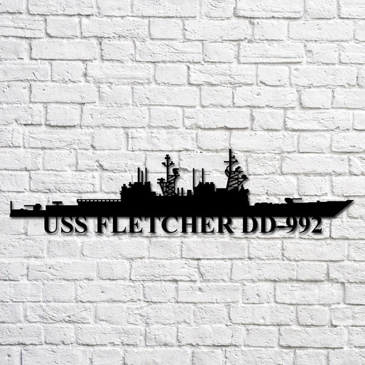 Uss Fletcher Dd992 Navy Ship Metal Art, Custom Us Navy Ship Cut Metal Sign, Gift For Navy Veteran, Navy - metal sign