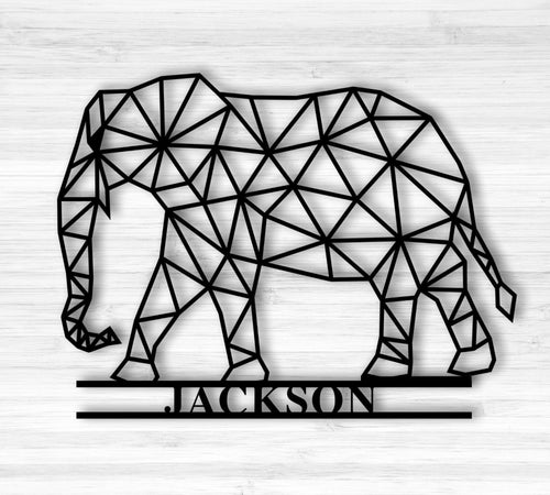 Geometric Elephant Personalized Elephant Sign Custom Name Sign Custom Metal Elephant Kids Room Art Nursery Wall Hanging