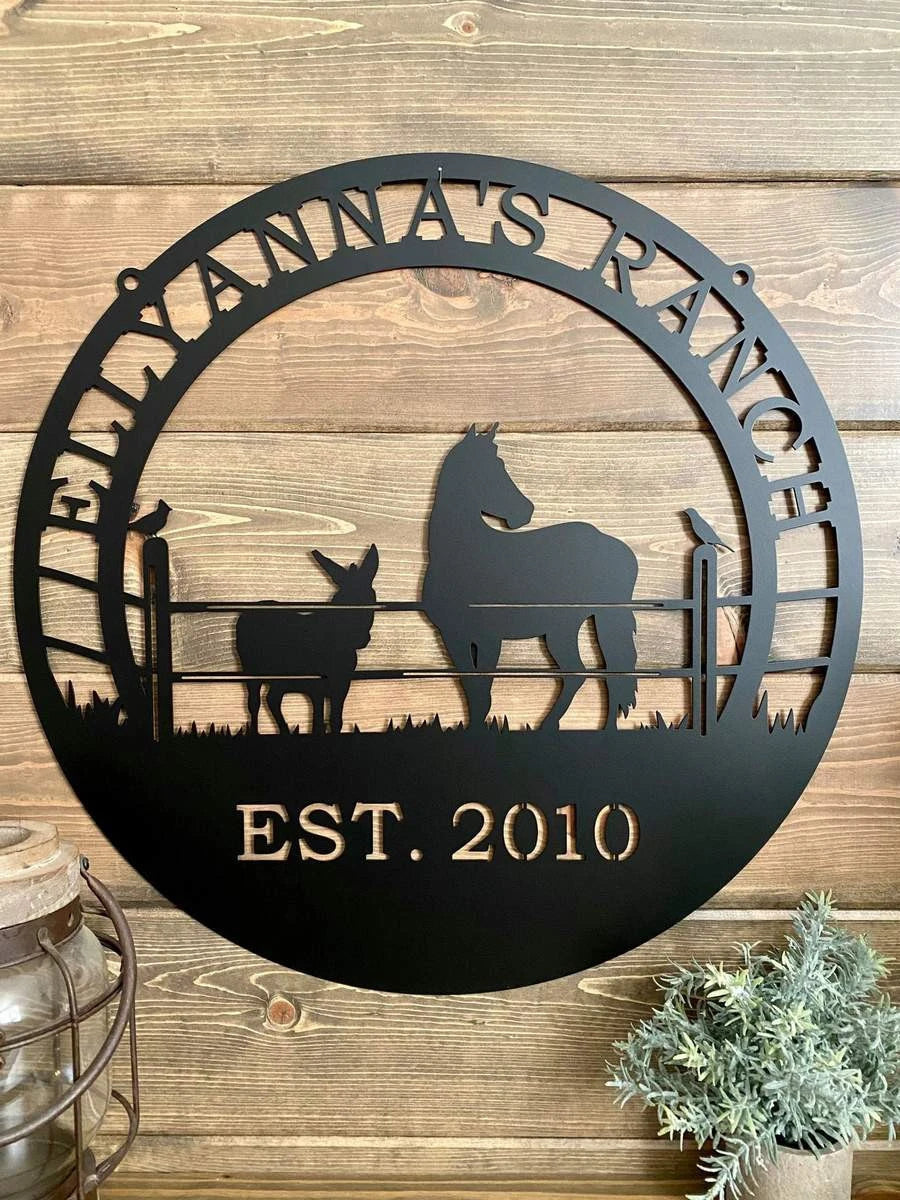 Red Bird Mule & Horse Ranch Sign Cut Metal Sign Metal House Sign