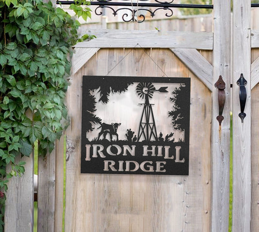 Custom Metal Windmill Calf Cactus Sign, Windmill Sign Metal Laser Cut Metal Signs Custom Gift Ideas - 8 inches - metal sign