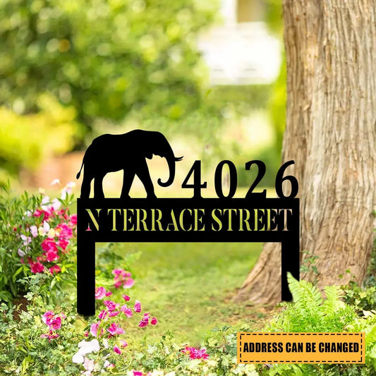 Custom Address Elephant Metal Art, Gift For Elephant Lovers, Metal Laser Cut Metal Signs Custom Gift Ideas - 8 inches - metal sign