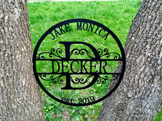 Personalized Last Name Metal Outdoor Sign Monogram Garden Door Hanger Initial Split Letter Wall Art Decor - wedding detail
