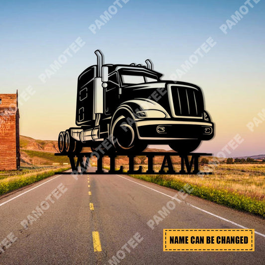 Customized Your Name Trucker Metal Art, Home Decoration, Metal Laser Cut Metal Signs Custom Gift Ideas - 8 inches - metal sign