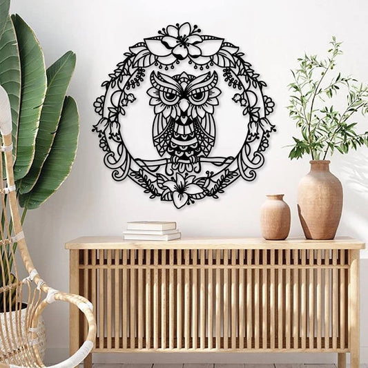 Floral Owl Sign For Home Owl Signs Mandala Owl Metal Sign Housewarming Gift House Decor Sign For Home - 8 inches - metal sign