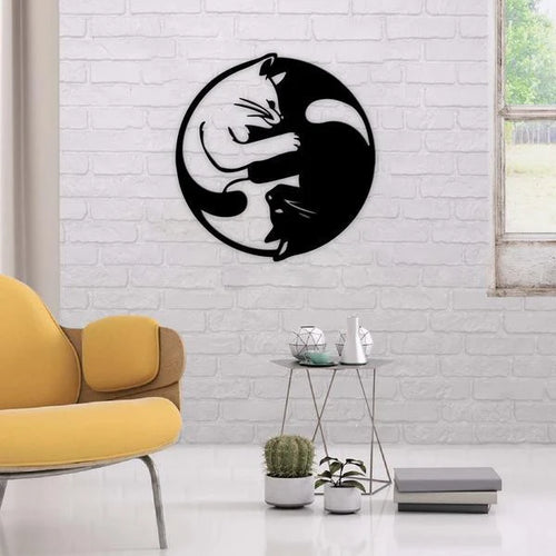 Cat Lovers Ying Yang Cut Metal Sign