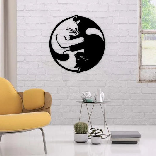 Cat Lovers Ying Yang Cut Metal Sign - 8 inches - metal sign