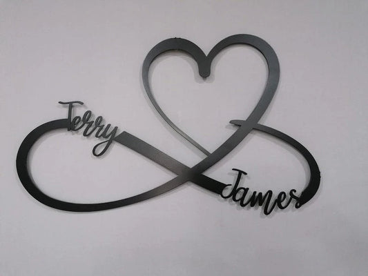 Metal Heart and Infinity Wall Art Customized Names and Date Sign Custom ation Wedding New Home and Housewarming Gift - 8 inches - metal sign