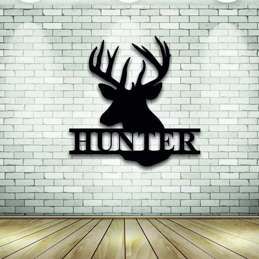 Deer Last Name Sign Metal Deer Sign Antler Wall Sign Hunting Present Man Gift Deer Family Name Sign Hunter Christmas Gift Camp Sign - 8 inches - metal sign