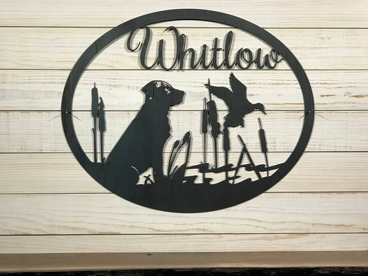 Personalized Large Metal Dog And Duck Hunting Scene Welcome Sign 24 Inch Rustic Metal Decor Laser Cut Metal Signs Custom Gift Ideas - 8 inches - metal sign