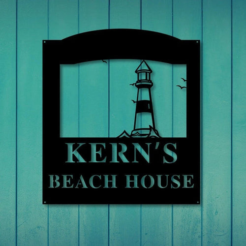 Personalized Lighthouse Beach Sign Metal Beach House Sign Beach House Decor Outdoor Family Sign Outdoor Decor Metal Sign Light House