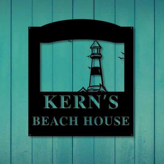 Personalized Lighthouse Beach Sign Metal Beach House Sign Beach House Decor Outdoor Family Sign Outdoor Decor Metal Sign Light House - 8 inches - metal sign