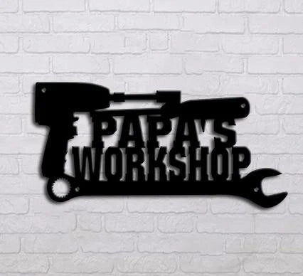 Family Papa's Workshop Tool Box Cut Metal Sign - 8 inches - metal sign