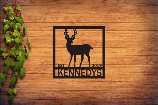 Personalized Family Name Metal Sign, Housewarming Gift, Deer Nature Sign, Wedding Gift, Metal Monogram - wedding detail