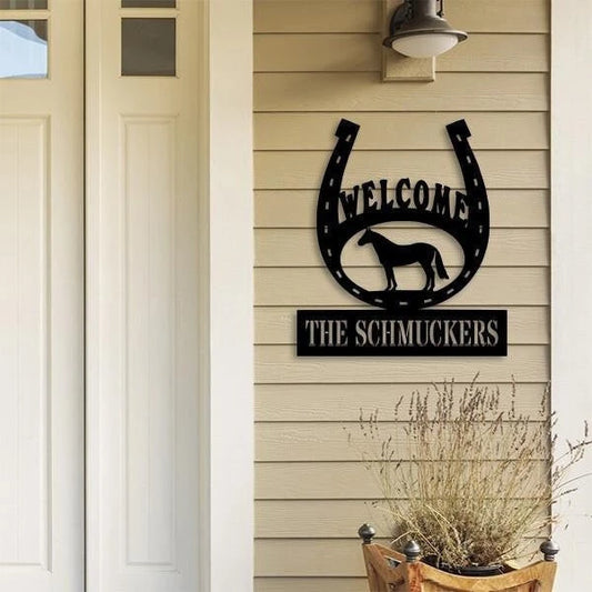 Custom Horseshoe Welcome Metal Sign - 8 inches - metal sign