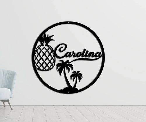 Personalized Palm Tree And Pineapple Metal Wall Art Beach House Decor Custom Name Metal Sign Wall Hanger Coastal Decor Door Metal, Laser Cut Metal Signs Custom Gift Ideas