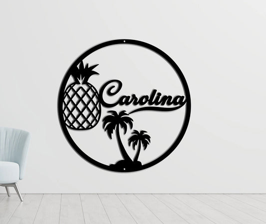 Personalized Palm Tree And Pineapple Metal Wall Art Beach House Decor Custom Name Metal Sign Wall Hanger - metal sign
