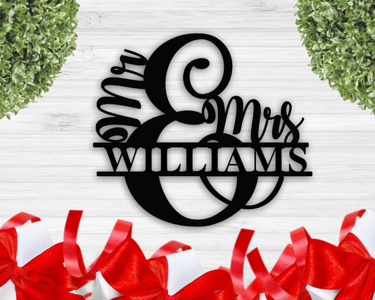 Personalized Sign Metal Family Name Sign Mr And Mrs Sign Last Name Sign Wedding Gift Custom Anniversary Gift Newlywed Gift - 8 inches - metal sign