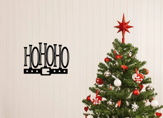 Ho Ho Ho Christmas Sign With Santa Claus Belt Christmas And Holiday Decor Metal Christmas Sign Winter Metal Word - 8 inches - metal sign