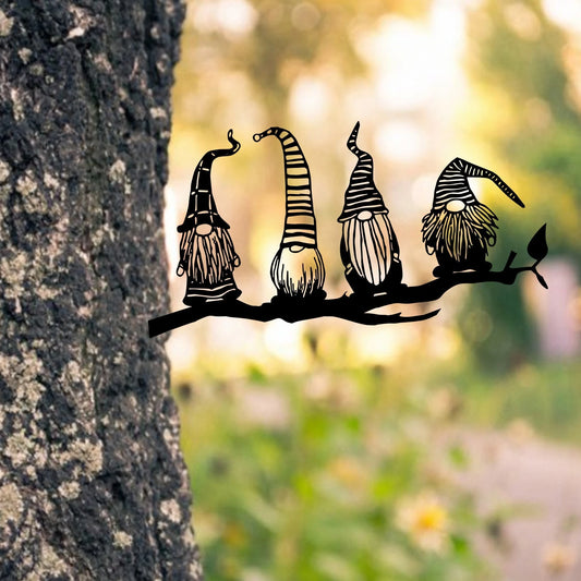 Four Gnomes Funny Metal Tree Sign, Christmas Decor, Gift Ideas, Metal Laser Cut Metal Signs Custom Gift Ideas - 8 inches - metal sign