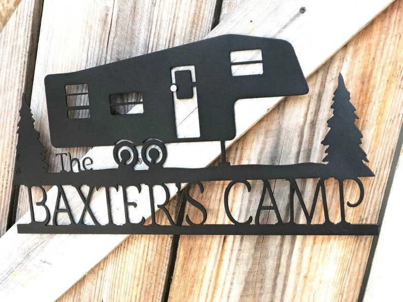 Camper Family Name Metal Art Camper Sign Family Name Sign Personalized Camp Metal Sign